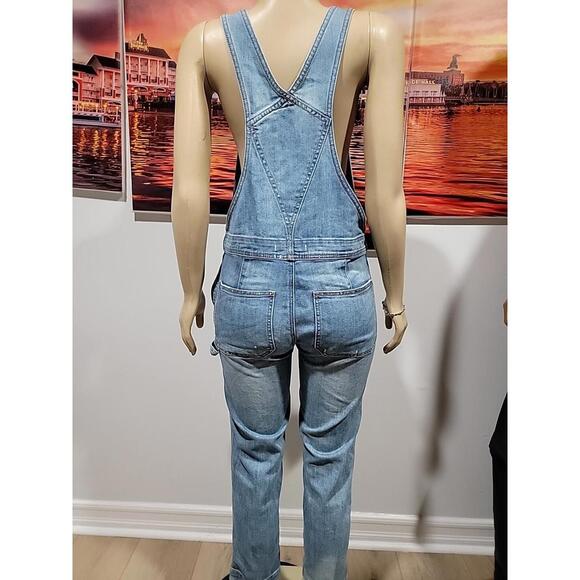 Free People Button Front Size 27 Distressed Overall Denim Color:True Wash #CB9 - Picture 6 of 13